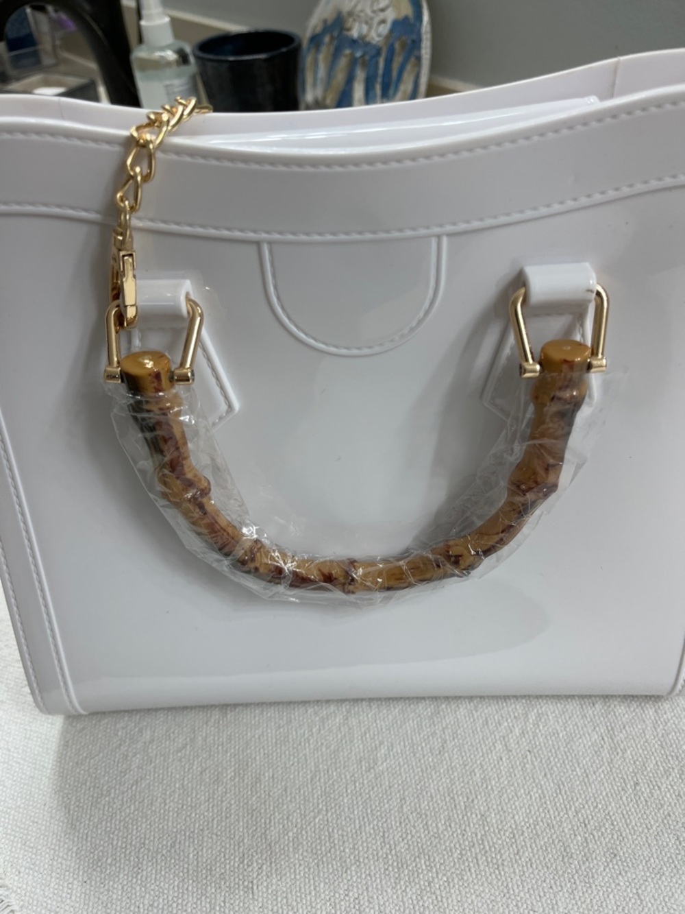 Fun White Faux Patent Leather Handbag